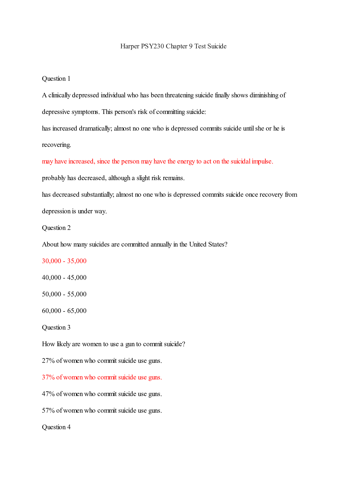 Preview of Harper PSY230 Chapter 9 Test Suicide/Harper PSY230 Chapter 9 Test Suicide